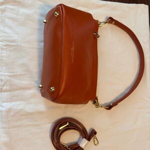 Tan and Orange Shoulder Bag with Detachable Strap